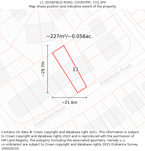 11, EDGEFIELD ROAD, COVENTRY, CV2 2PX: Plot and title map