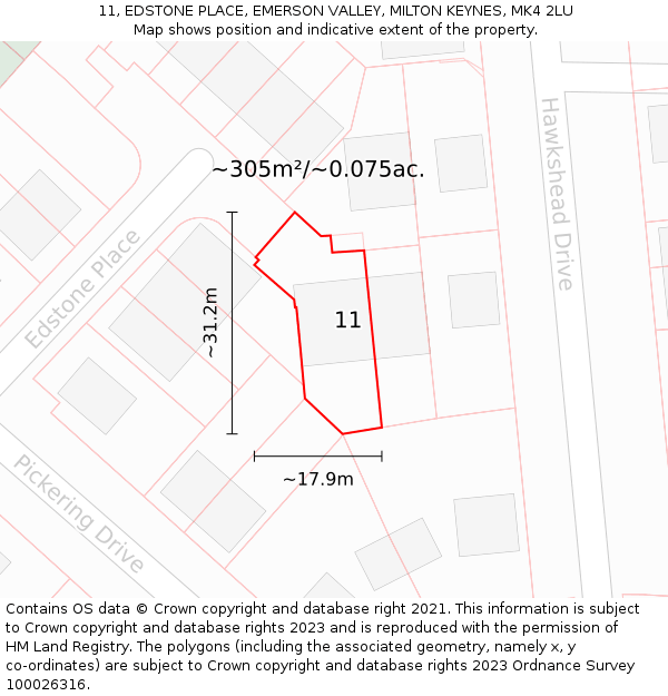 11, EDSTONE PLACE, EMERSON VALLEY, MILTON KEYNES, MK4 2LU: Plot and title map