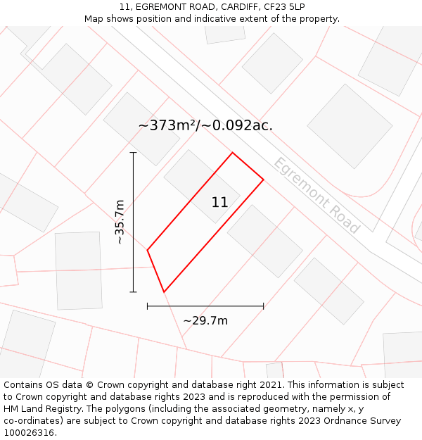 11, EGREMONT ROAD, CARDIFF, CF23 5LP: Plot and title map