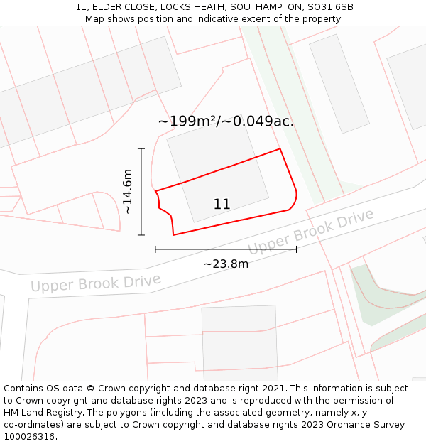 11, ELDER CLOSE, LOCKS HEATH, SOUTHAMPTON, SO31 6SB: Plot and title map