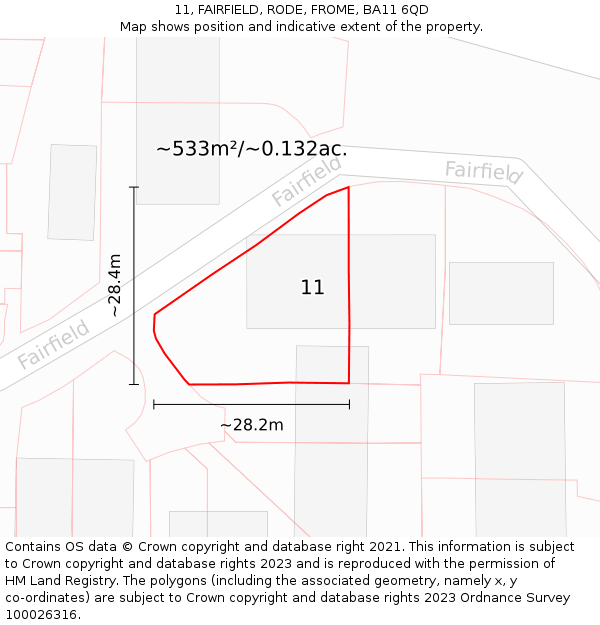 11, FAIRFIELD, RODE, FROME, BA11 6QD: Plot and title map