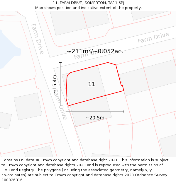 11, FARM DRIVE, SOMERTON, TA11 6PJ: Plot and title map