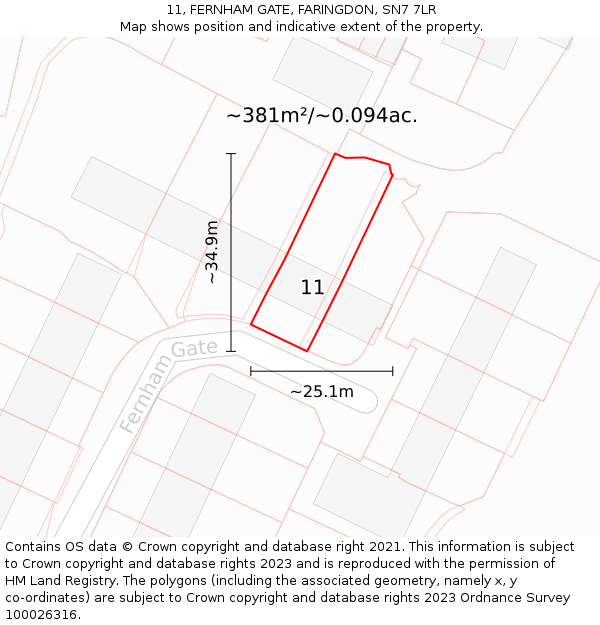 11, FERNHAM GATE, FARINGDON, SN7 7LR: Plot and title map