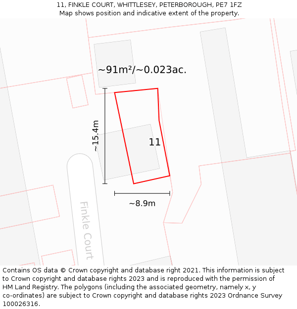 11, FINKLE COURT, WHITTLESEY, PETERBOROUGH, PE7 1FZ: Plot and title map