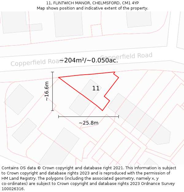 11, FLINTWICH MANOR, CHELMSFORD, CM1 4YP: Plot and title map