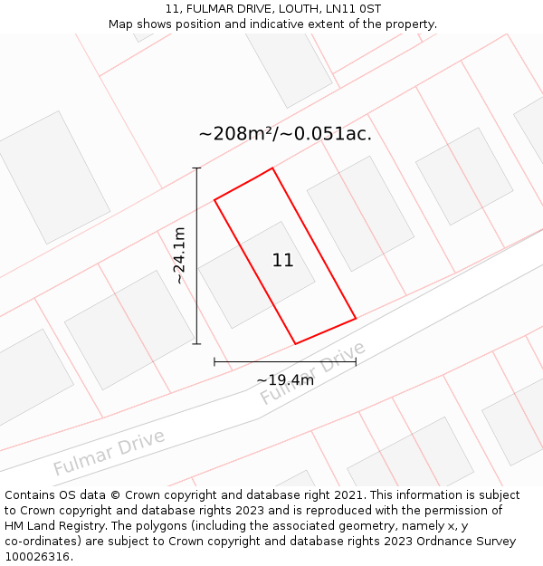 11, FULMAR DRIVE, LOUTH, LN11 0ST: Plot and title map