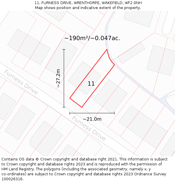 11, FURNESS DRIVE, WRENTHORPE, WAKEFIELD, WF2 0NH: Plot and title map