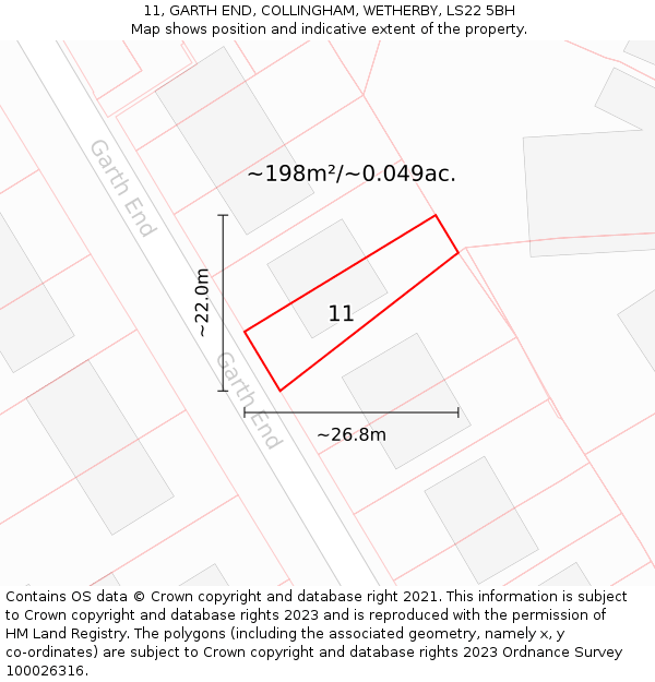 11, GARTH END, COLLINGHAM, WETHERBY, LS22 5BH: Plot and title map