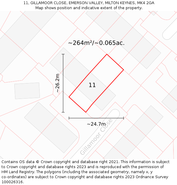 11, GILLAMOOR CLOSE, EMERSON VALLEY, MILTON KEYNES, MK4 2GA: Plot and title map