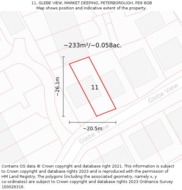 11, GLEBE VIEW, MARKET DEEPING, PETERBOROUGH, PE6 8GB: Plot and title map