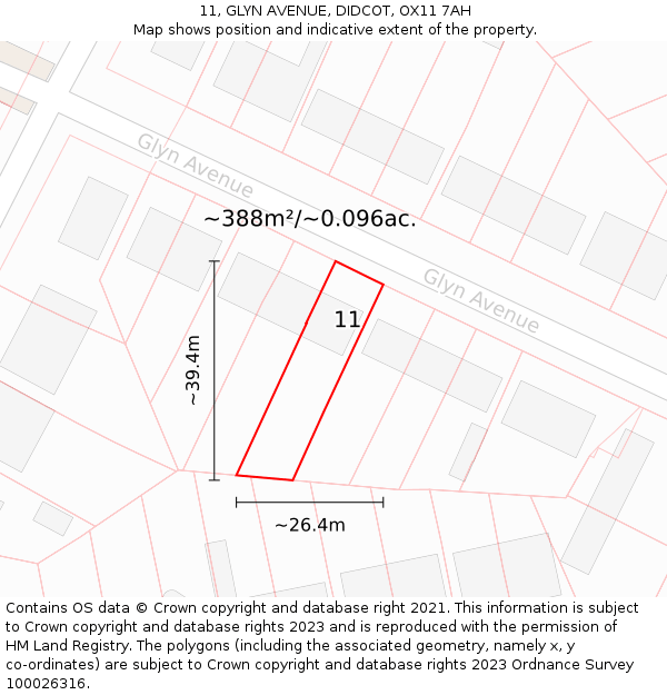 11, GLYN AVENUE, DIDCOT, OX11 7AH: Plot and title map