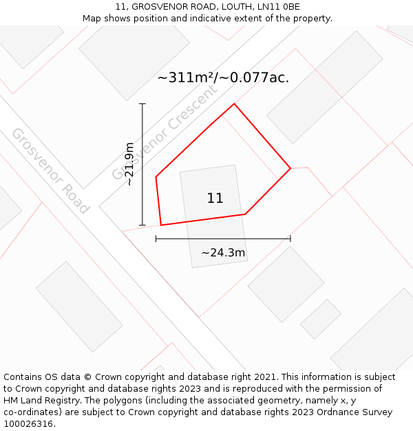 11, GROSVENOR ROAD, LOUTH, LN11 0BE: Plot and title map