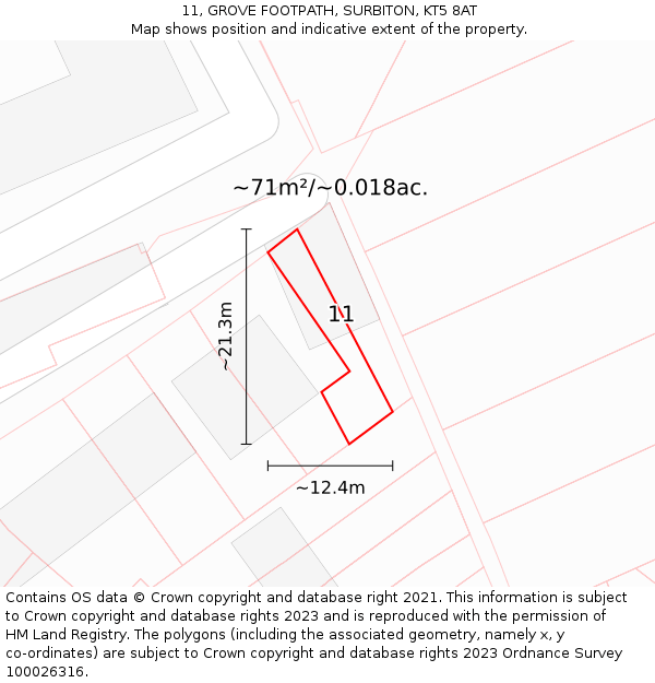 11, GROVE FOOTPATH, SURBITON, KT5 8AT: Plot and title map