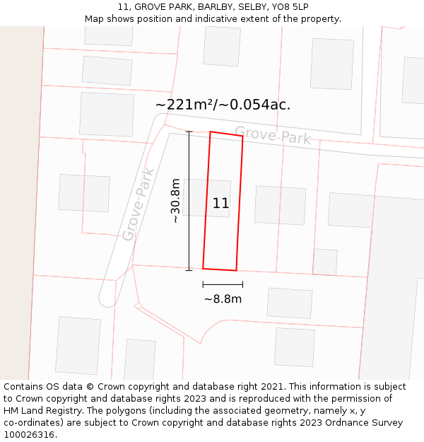 11, GROVE PARK, BARLBY, SELBY, YO8 5LP: Plot and title map