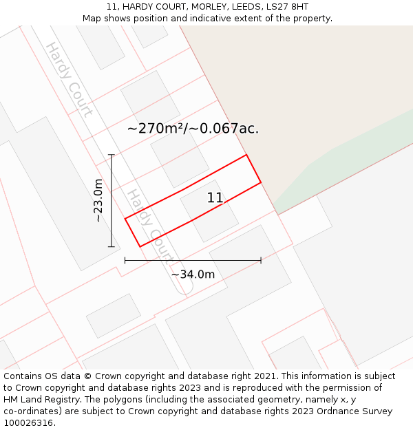 11, HARDY COURT, MORLEY, LEEDS, LS27 8HT: Plot and title map