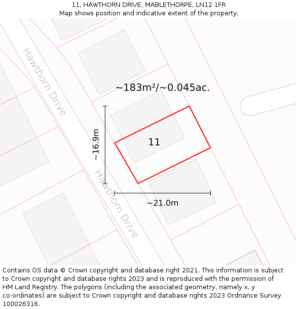 11, HAWTHORN DRIVE, MABLETHORPE, LN12 1FR: Plot and title map