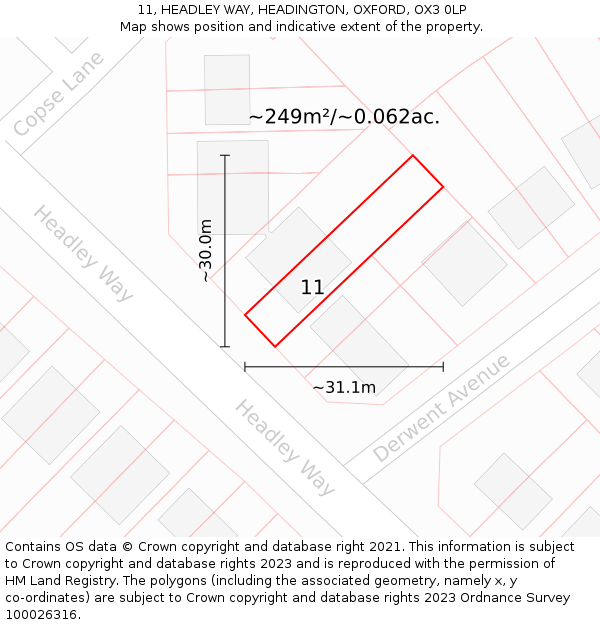 11, HEADLEY WAY, HEADINGTON, OXFORD, OX3 0LP: Plot and title map