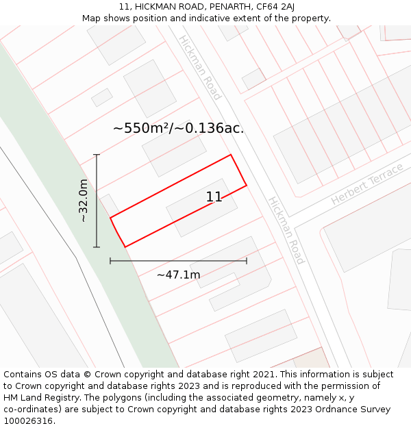 11, HICKMAN ROAD, PENARTH, CF64 2AJ: Plot and title map