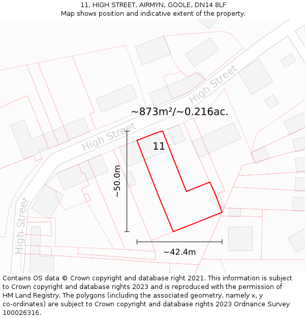 11, HIGH STREET, AIRMYN, GOOLE, DN14 8LF: Plot and title map