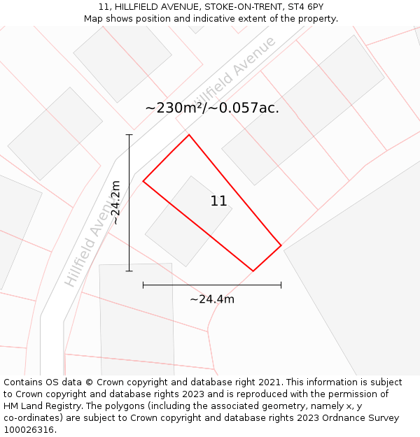 11, HILLFIELD AVENUE, STOKE-ON-TRENT, ST4 6PY: Plot and title map