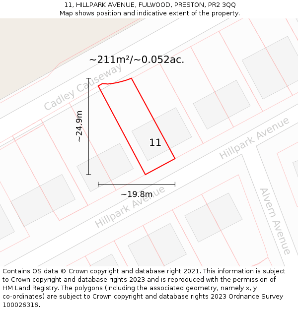 11, HILLPARK AVENUE, FULWOOD, PRESTON, PR2 3QQ: Plot and title map