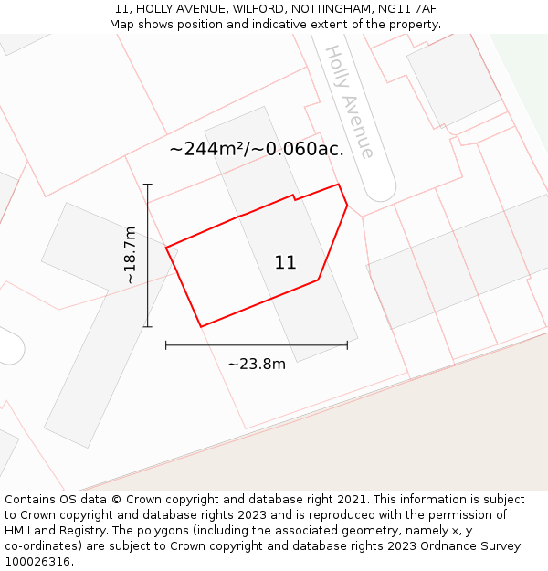 11, HOLLY AVENUE, WILFORD, NOTTINGHAM, NG11 7AF: Plot and title map
