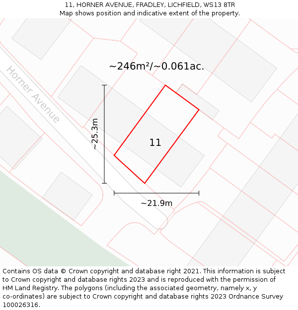 11, HORNER AVENUE, FRADLEY, LICHFIELD, WS13 8TR: Plot and title map