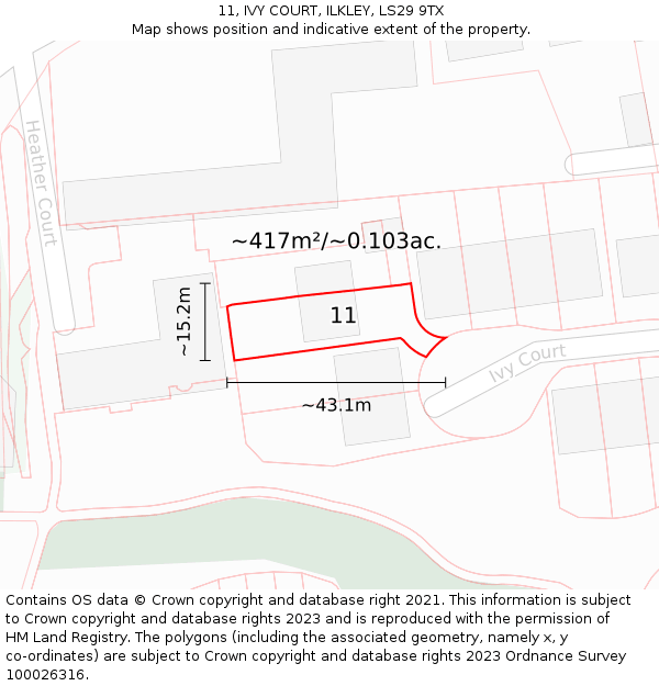 11, IVY COURT, ILKLEY, LS29 9TX: Plot and title map