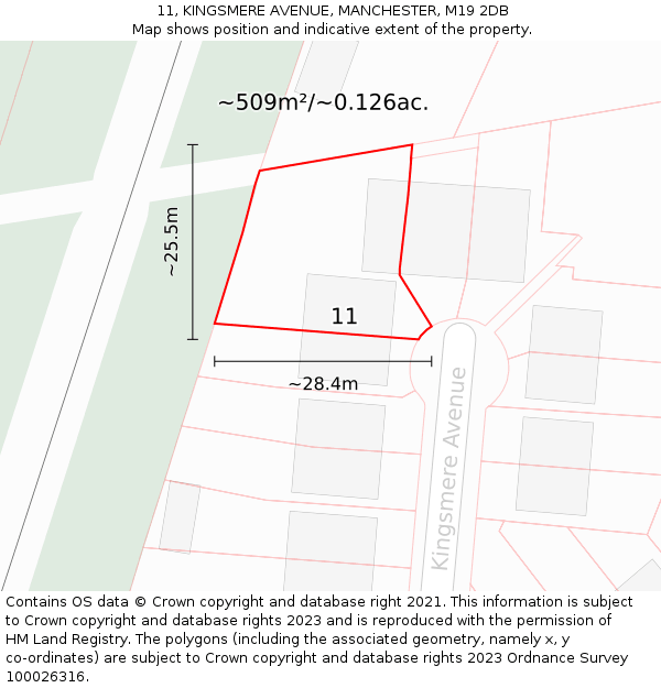 11, KINGSMERE AVENUE, MANCHESTER, M19 2DB: Plot and title map