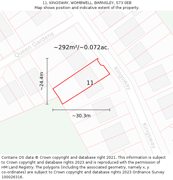 11, KINGSWAY, WOMBWELL, BARNSLEY, S73 0EB: Plot and title map