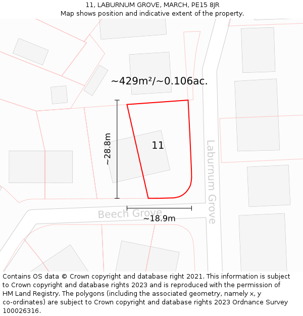 11, LABURNUM GROVE, MARCH, PE15 8JR: Plot and title map