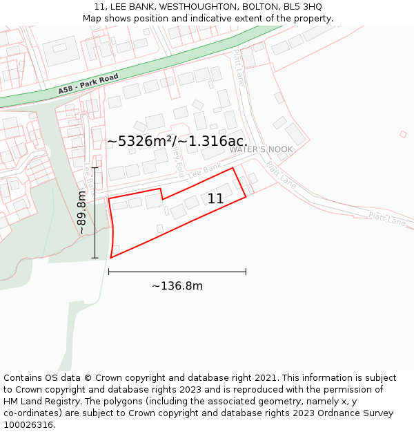 11, LEE BANK, WESTHOUGHTON, BOLTON, BL5 3HQ: Plot and title map