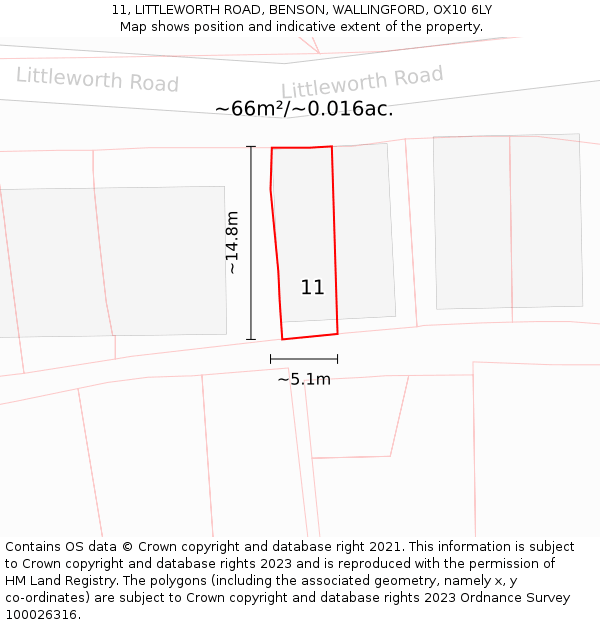 11, LITTLEWORTH ROAD, BENSON, WALLINGFORD, OX10 6LY: Plot and title map