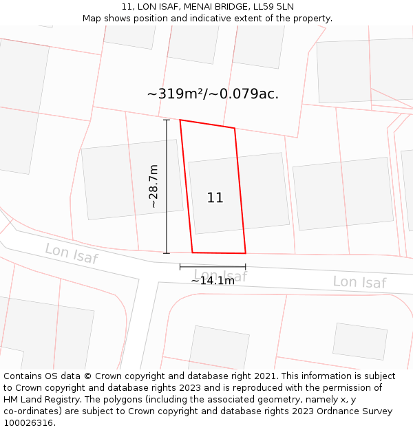 11, LON ISAF, MENAI BRIDGE, LL59 5LN: Plot and title map