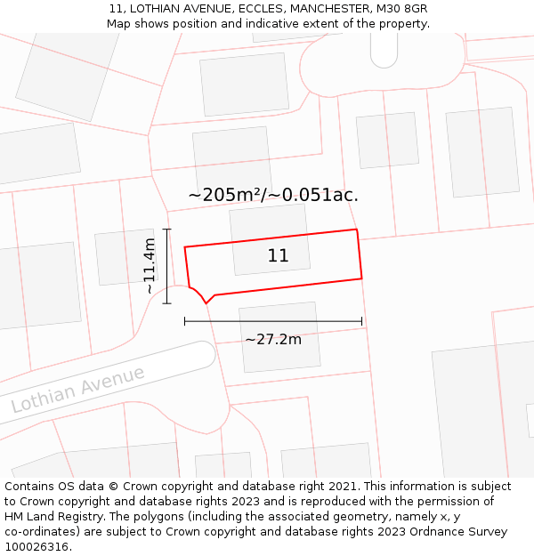 11, LOTHIAN AVENUE, ECCLES, MANCHESTER, M30 8GR: Plot and title map