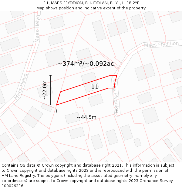 11, MAES FFYDDION, RHUDDLAN, RHYL, LL18 2YE: Plot and title map