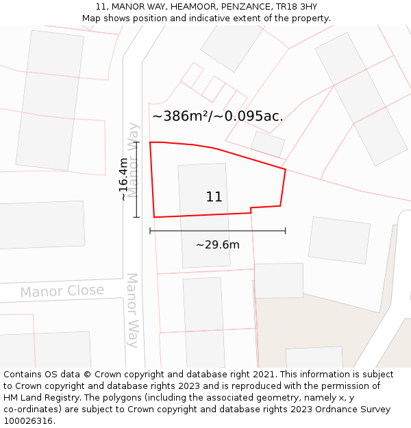 11, MANOR WAY, HEAMOOR, PENZANCE, TR18 3HY: Plot and title map