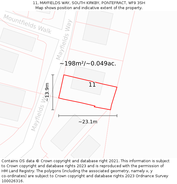 11, MAYFIELDS WAY, SOUTH KIRKBY, PONTEFRACT, WF9 3SH: Plot and title map