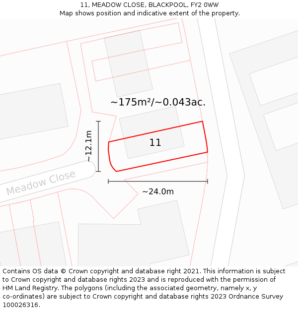 11, MEADOW CLOSE, BLACKPOOL, FY2 0WW: Plot and title map
