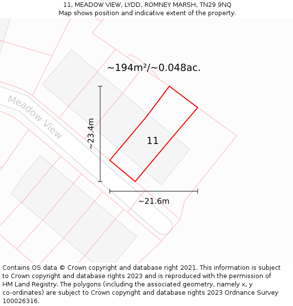 11, MEADOW VIEW, LYDD, ROMNEY MARSH, TN29 9NQ: Plot and title map