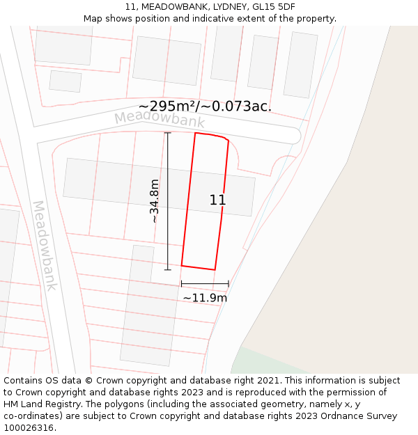 11, MEADOWBANK, LYDNEY, GL15 5DF: Plot and title map