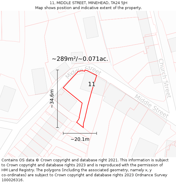 11, MIDDLE STREET, MINEHEAD, TA24 5JH: Plot and title map