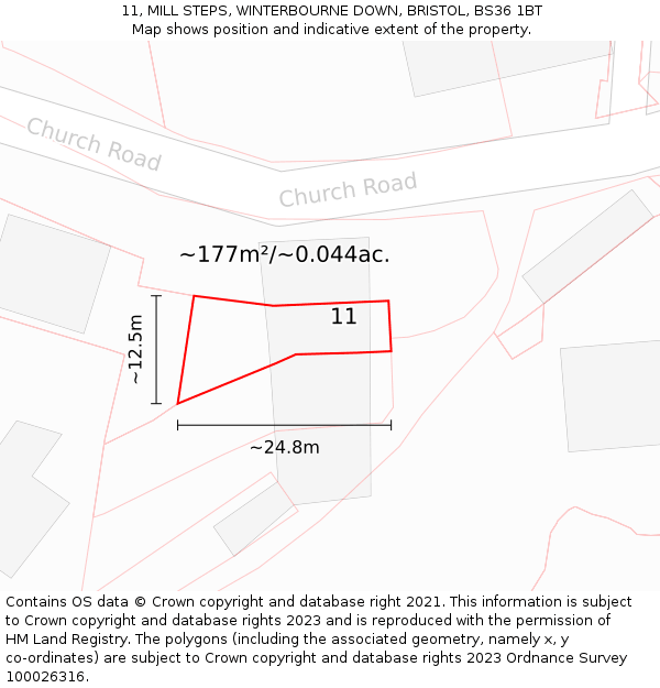 11, MILL STEPS, WINTERBOURNE DOWN, BRISTOL, BS36 1BT: Plot and title map