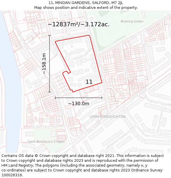 11, MINOAN GARDENS, SALFORD, M7 2JL: Plot and title map