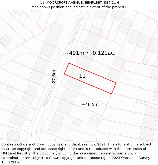 11, MOORCROFT AVENUE, BENFLEET, SS7 2UH: Plot and title map