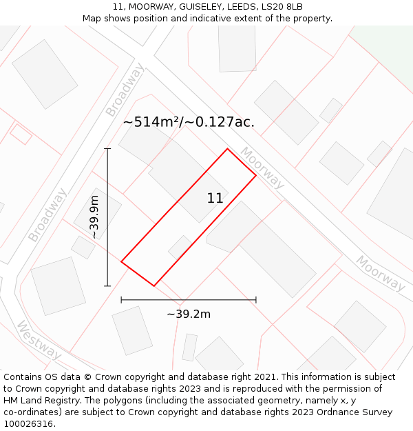 11, MOORWAY, GUISELEY, LEEDS, LS20 8LB: Plot and title map