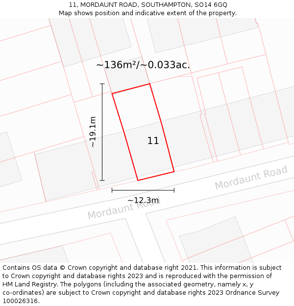 11, MORDAUNT ROAD, SOUTHAMPTON, SO14 6GQ: Plot and title map