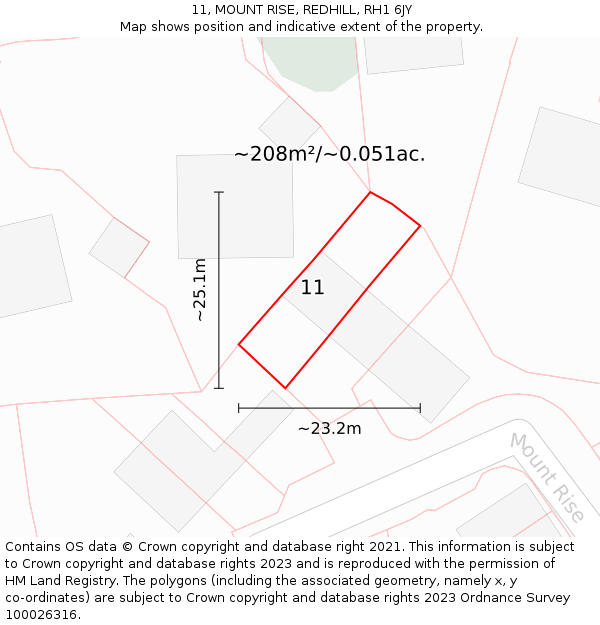 11, MOUNT RISE, REDHILL, RH1 6JY: Plot and title map