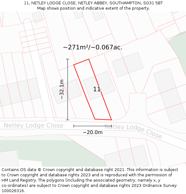 11, NETLEY LODGE CLOSE, NETLEY ABBEY, SOUTHAMPTON, SO31 5BT: Plot and title map