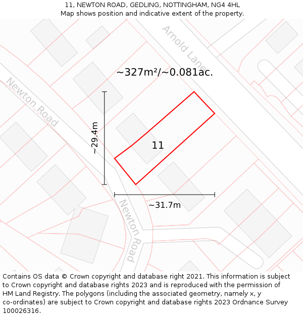 11, NEWTON ROAD, GEDLING, NOTTINGHAM, NG4 4HL: Plot and title map